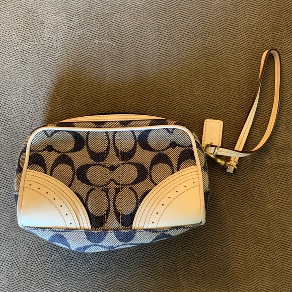 Coach Handbags - Coach blue and white wristlet.